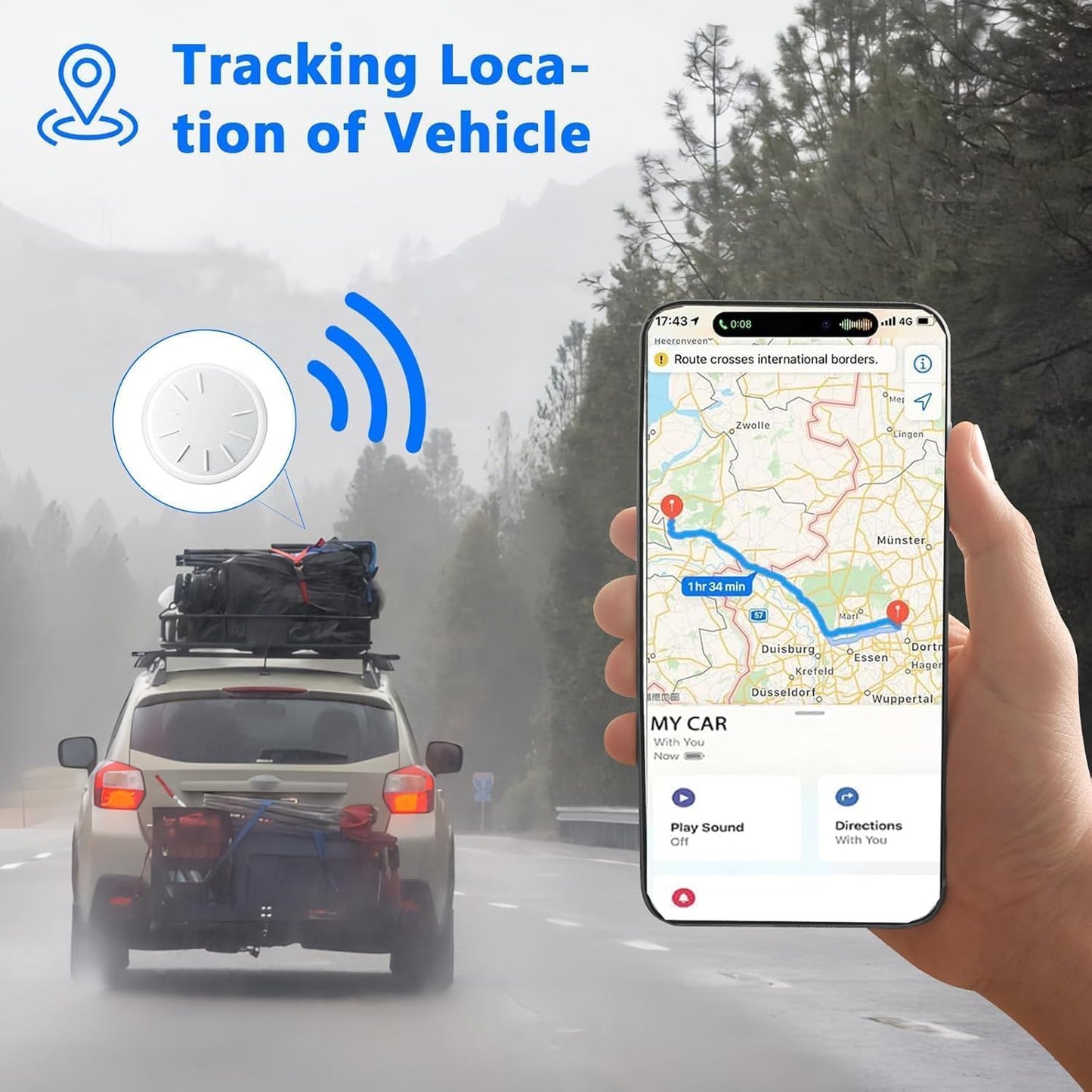 Tracker Device for Vehicles,GPS Car Tracker,No Monthly Fee Car Locator Tracker Work with Apple Find My(iOS Only),Mini Hidden Car Tracker with Magnetic Case (Black,1PCS)