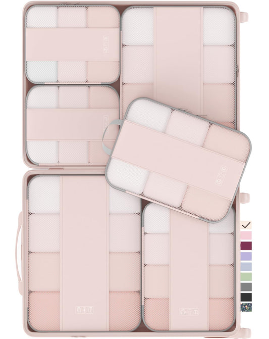6 Set Compression Packing Cubes for Travel Essentials,Compressible Expandable Packing Cubes for Suitcase,OlarHike Luggage Organizer Bags for Travel,Handy Helper for Organizing Clothes(Beige)