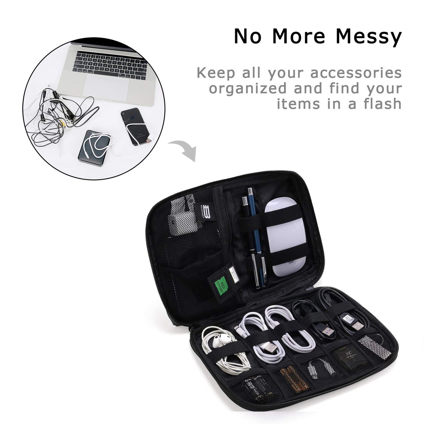 BAGSMART Electronics Organizer Travel Case, Small Cord Bag for Travel Essentials, Tech bag for Men Women, Cable Organizer for Phone, SD Card, Black