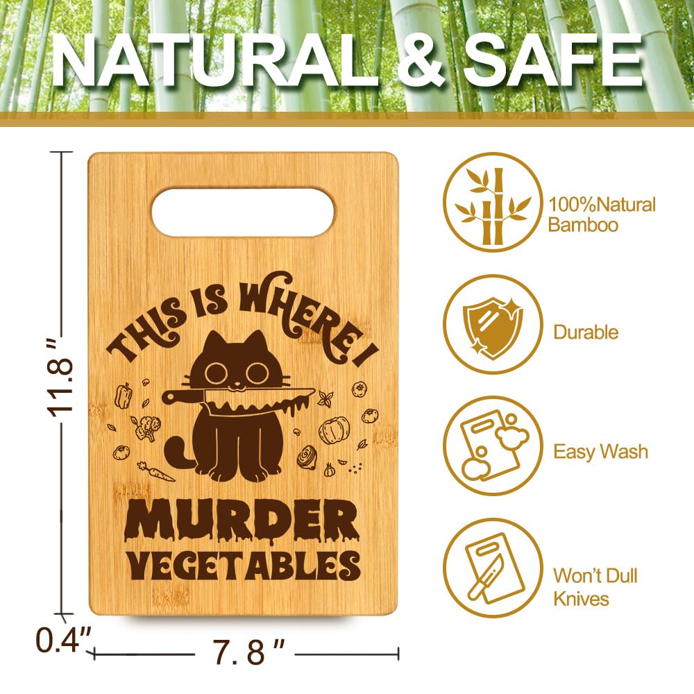 Funny Black Cat Kitchen Gifts for Women Cat Mom Kitten Lover Dietitian Friends, Birthday Housewarming Party Decor Food Serving Tray Board - This is Where I Murder Vegetable Bamboo Cutting Board