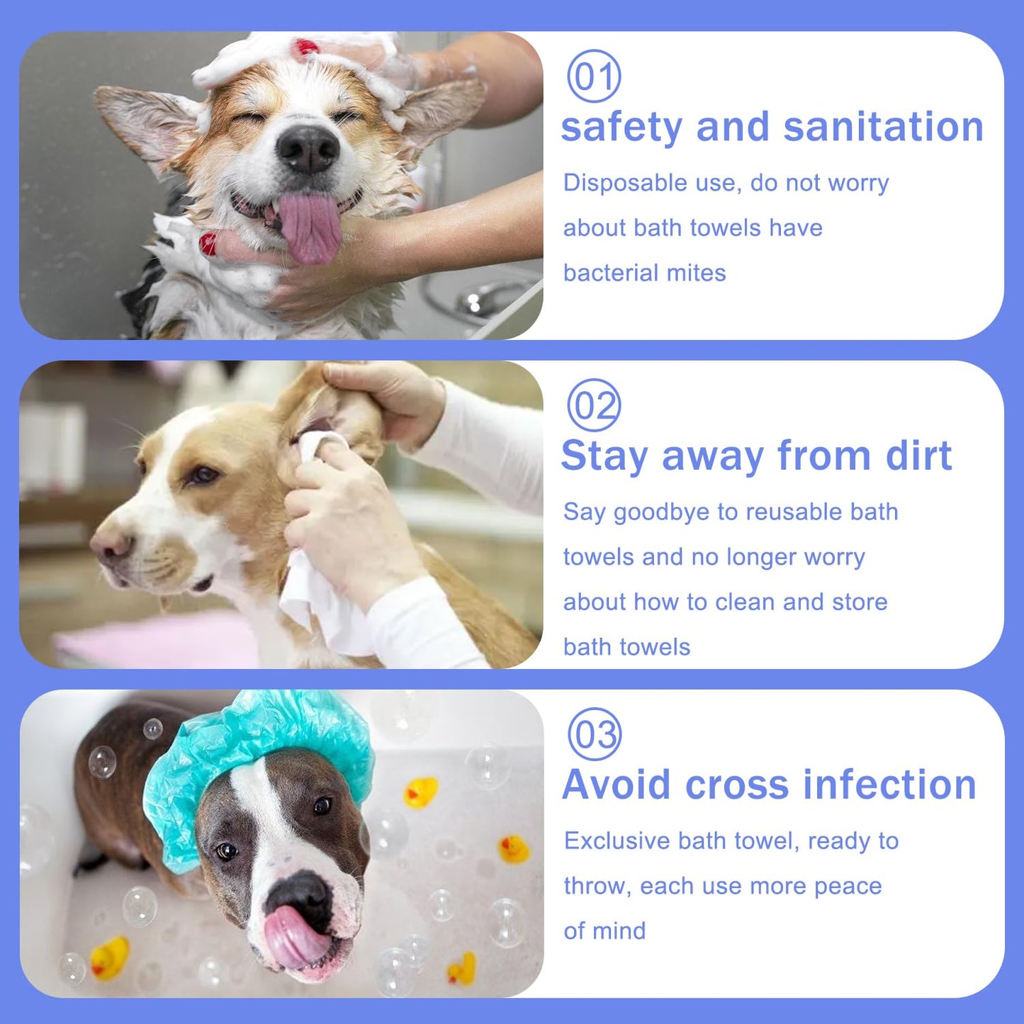 CHANHOO Disposable Pet Bath Towel,15 PCS Portable Pet Grooming Towels,11.8 x 21.6 inch Convenient Pet Cleaning Towel Pet Drying Towels,Absorbent Bath Towel for Small Dog Puppy Cat, White