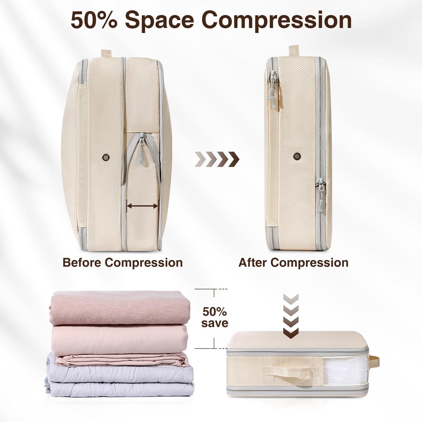 DIMJ Clothes Storage Bag 8 Pack, 19L Compression Storage Bags for Sweater, Closet, Sheet Storage Organizer with Window Handle, Compression Packing Cubes Space Saver Storage Bags with Zipper