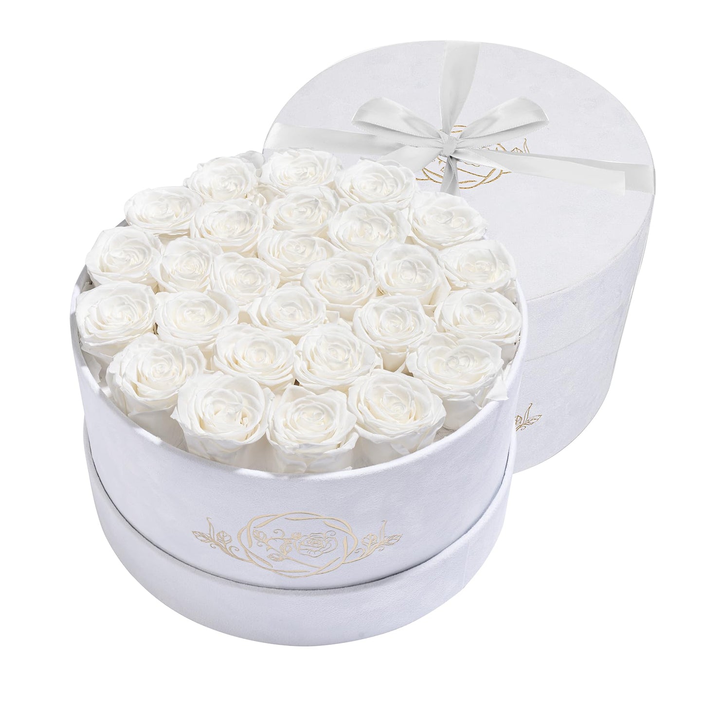 Prifroti 27 Flowers in a Luxury Suede Box, Birthday Gifts for Women, Preserved Flowers, Mothers Day Roses Gift for Mom, White