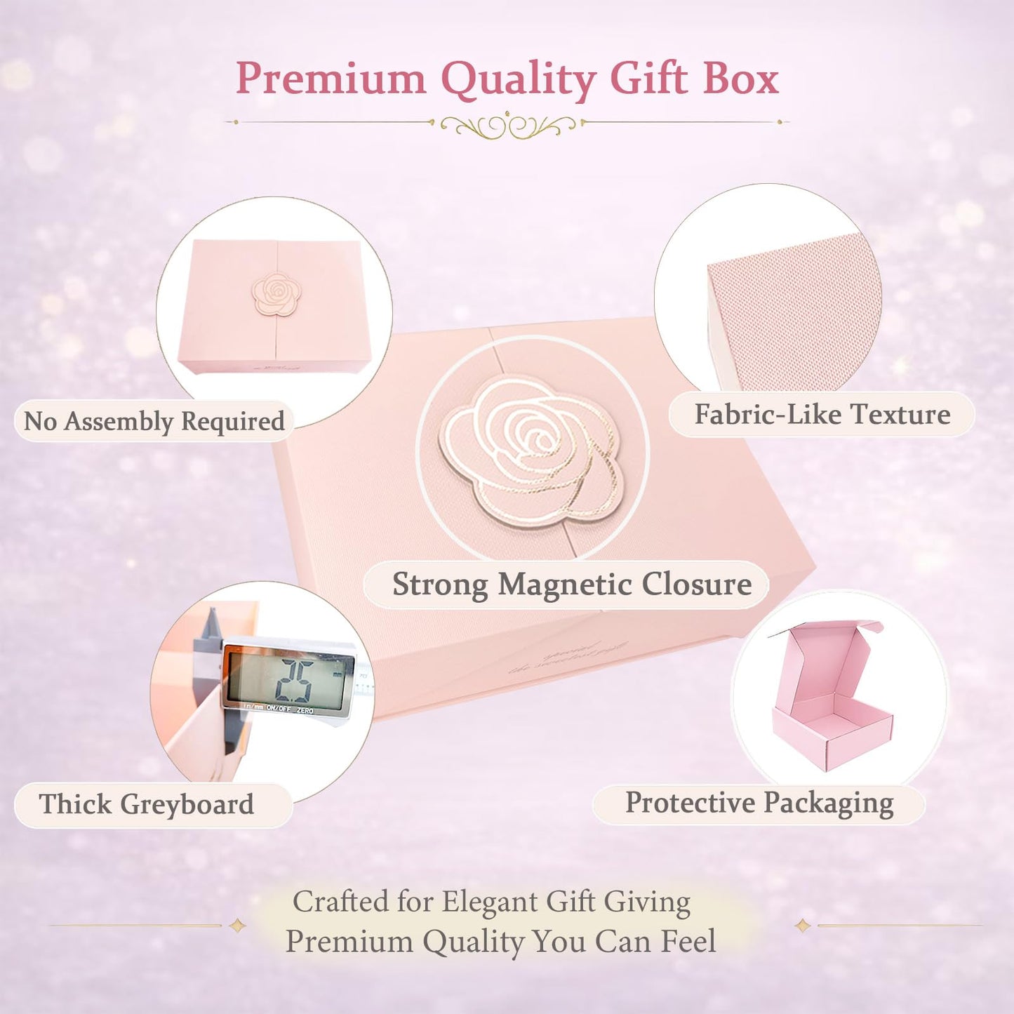 Elegant Small Pink Gift Box for Women with Lid & Accessories - Reusable Magnetic Closure Gift Presentation Set, Romantic and Beautiful Ready-to-Gift Box
