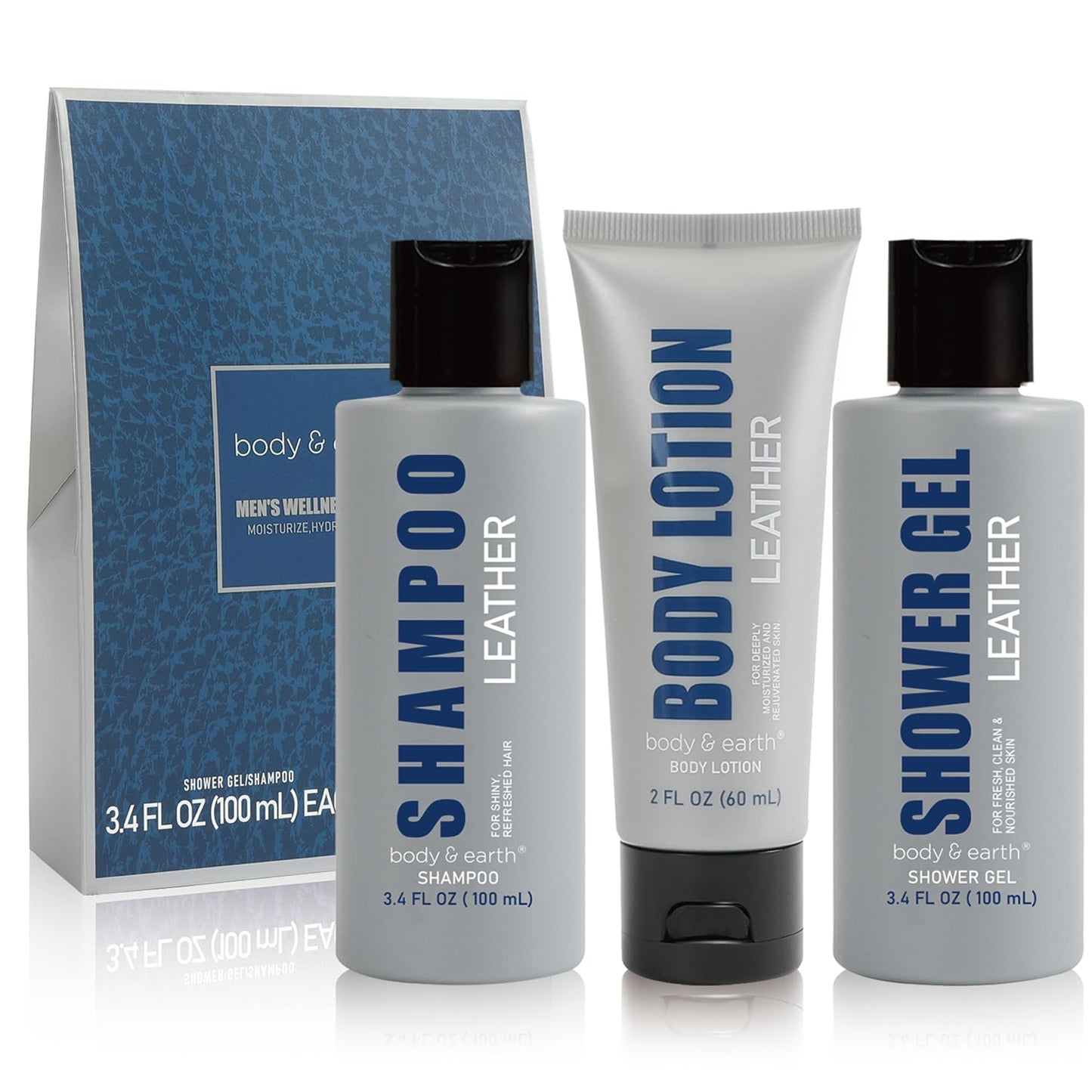 Body & Earth Mens Gifts 3pcs Gift Baskets with Leather Scent Gift Sets for Men Birthday Gift Christmas Gift for Men