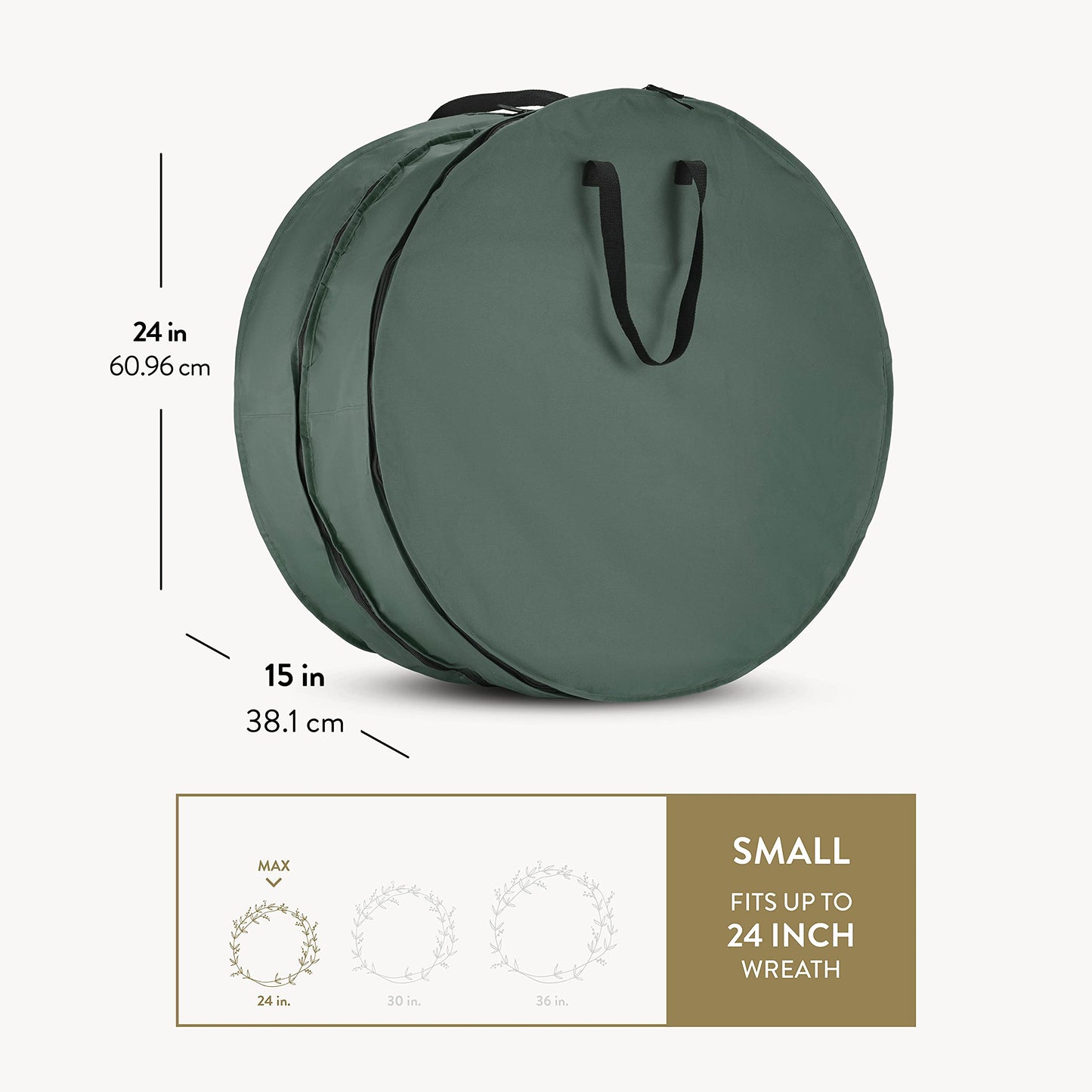 ZOBER Christmas Wreath Storage Container 24 Inch - Wreath Bag Fits 2 Wreaths Box - 600D Oxford Fabric - Interior Compartment for Storing Garlands, Wreaths Storage Bag W Strong Durable Handles - Green