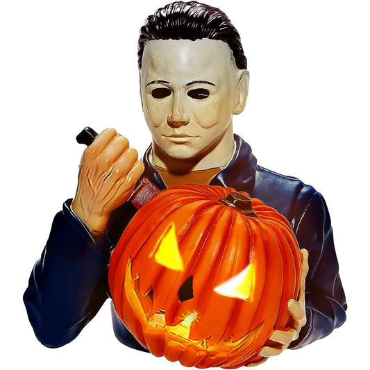 nezababy Light Up Killer Statue Halloween Decoration with Pumpkin Horror Garden Gnomes Decor Resin for Outdoor Indoor