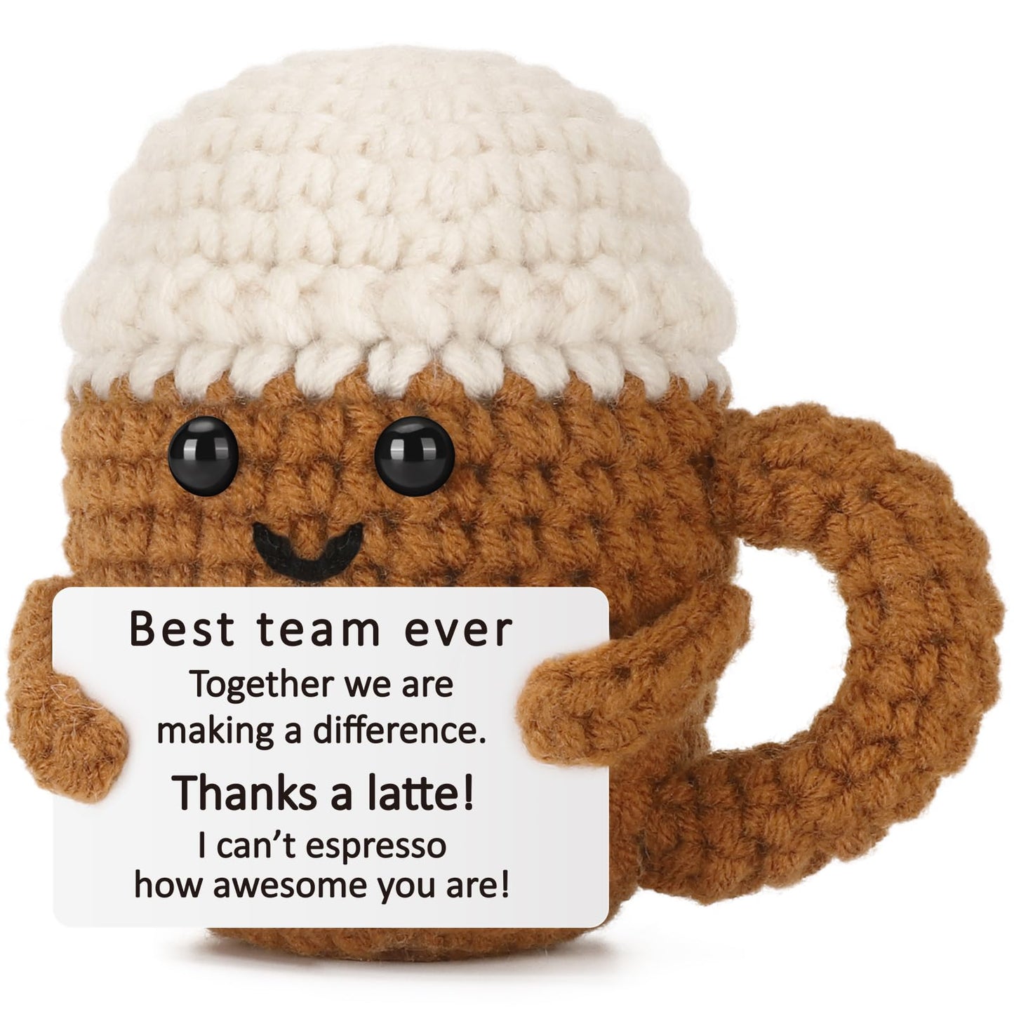 Xinezaa Best Team Coffee Cup Gift, Employee Appreciation for Coworkers, Work, Bestie, Manager, Teacher, Cute Crochet Desk Buddy for Office Cubicle Decor, Team Celebration Thank You Gift