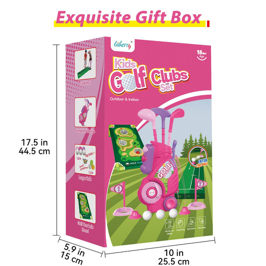 Liberry Toddler Golf Set for 2 3 4 Years Old Girls Boys, Upgraded Kids Golf Cart with Golf Cornhole Board & Putting Mat, Indoor and Outdoor Golf Toys Birthday Gift, Pink
