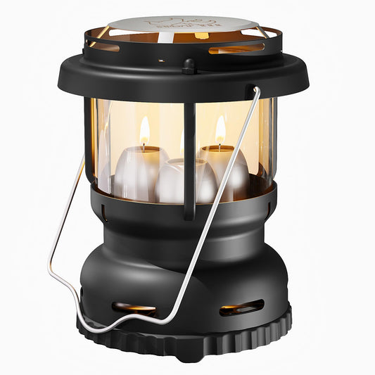 3-Wick Emergency Candle Lantern for Power Outages [18H+ Burning Time] Vintage Decorative Candle Lantern for Real Candles, Outdoor Portable Camping Survival Lighting [7.1"*5.7" - Matte Black]