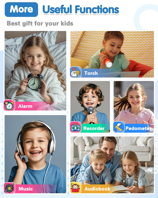 Waterproof Smart Watch for Kids with 32 Games Dual Camera, Habit Tracking, Alarm, Pedometer, HD Touchscreen with Protector, Kids Watch Toys for Boy Age 5-12 Christmas Birthday Gift Boys Girls(Blue)