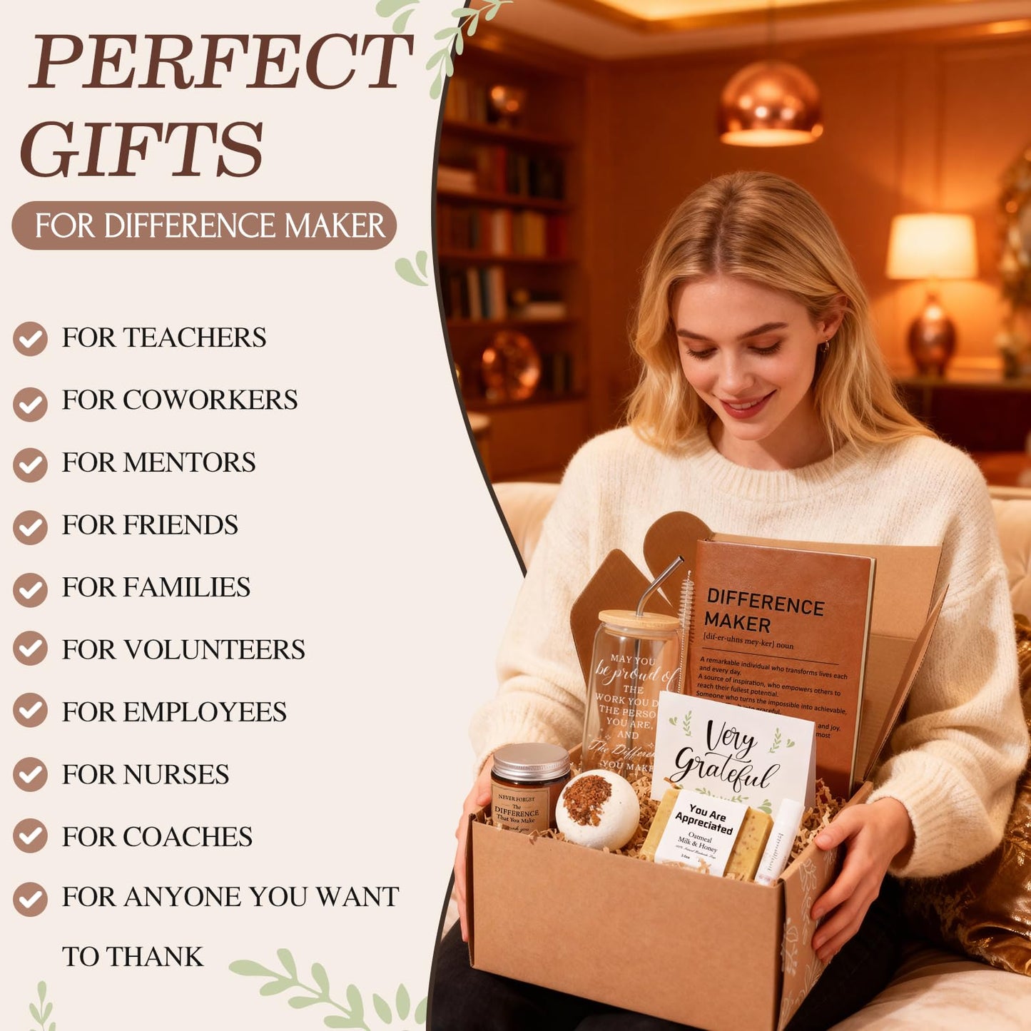 iAOVUEBY Administrative Professionals Day Gifts, Difference Maker Gift with Journal, Employee Appreciation Gifts for Coworkers, Thank You Gift for Women, Teacher, Nurse, Secretary, Mentor, Leader