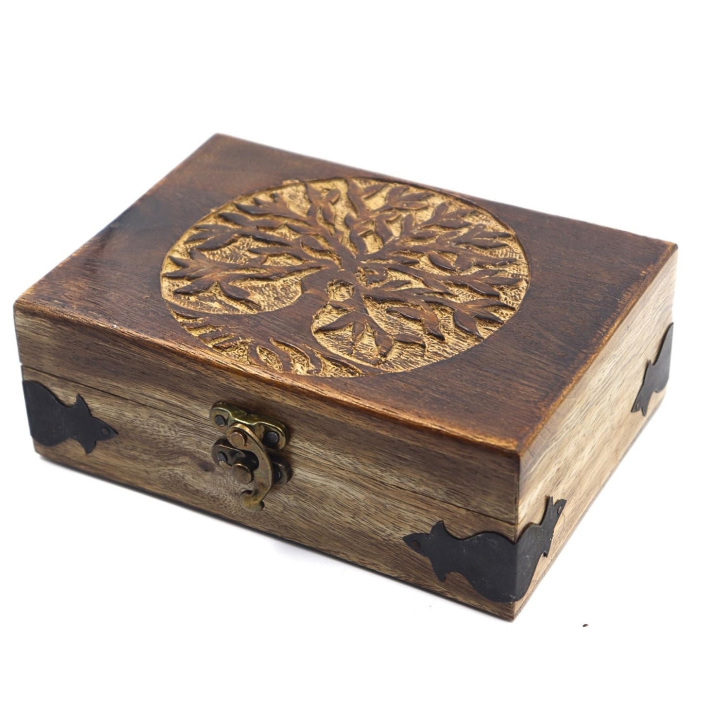 Hind Handicrafts Handmade Wooden Jewelry Box with Tree of Life Engraving – Antique Handcarved Keepsake Organizer for Women & Men | Solid Wood Storage Box for Jewelry, Trinkets, Gifts & Home Décor