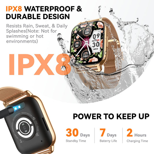 Kriutefy Smart Watch for Women (3 Bands), Fitness Tracker with Bluetooth Calls, IPX8 Waterproof Smartwatch for Android iPhone, 112+ Sport Modes, Heart Rate/Sleep/SpO2 Monitor, Gold