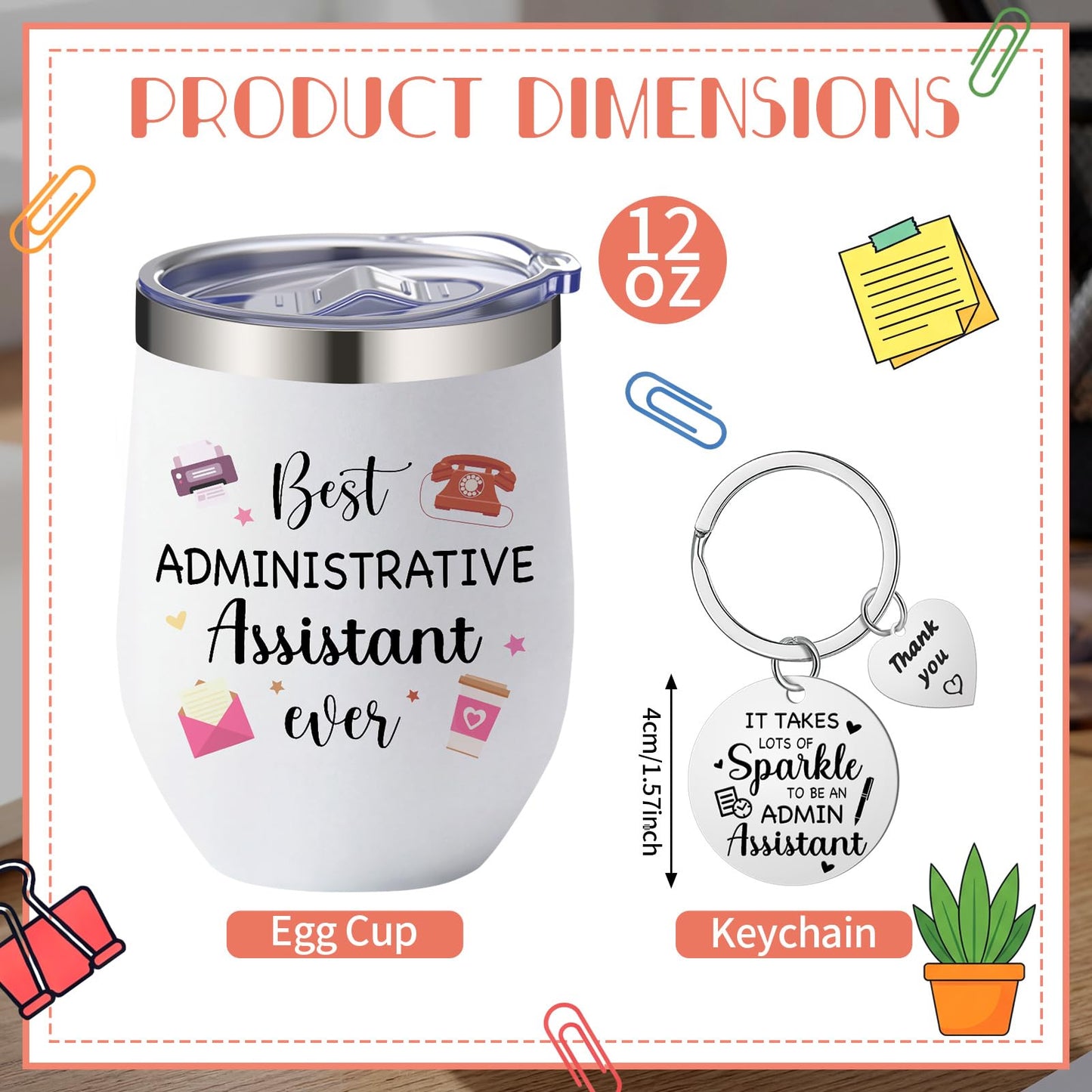 Patelai Admin Professionals Day Appreciation Gift for Women Inspirational Keychain and 12oz Stainless Steel Tumbler with Lid and Straw for Administrative Assistant Employee Appreciation Gifts