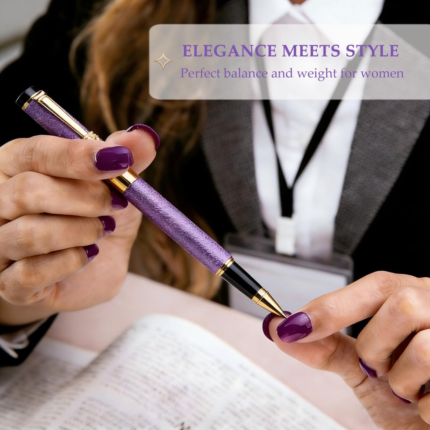 ZJEOSO Fancy Pens for Women, Nice Rollerball Pens with Dragon Design, Elegant Gift Pen, Office & Signature Writing Pen, Refillable Black Ink Business Pen (Purple)