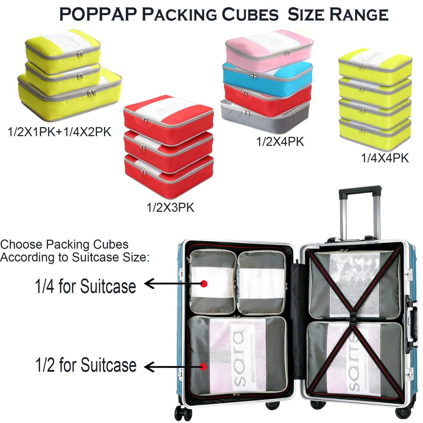 Packing Cubes for 26" Suitcase Travel Luggage Organizers - Travel Organizer Bags Luggage Clothes Accessories Storage Carry on Suitcase Packing Pouches Bag For Men Women Kids 1/4X4PACK
