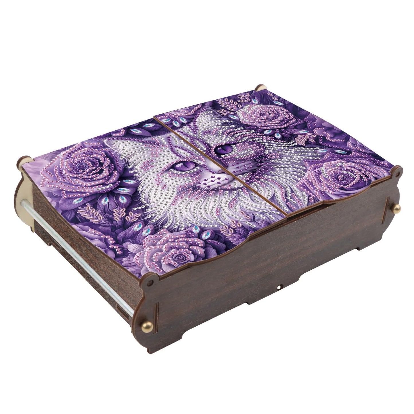 MVVMTOP Diamond Art Painting Kit Wooden Storage Box, cat Pattern DIY Special Shaped Diamond Flip Cover Wooden Money Box, Handmade Art Desktop Decorations Birthday Gifts for Friends