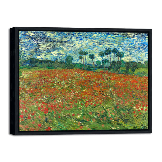 Wieco Art Framed Art Poppy Field June 1890 Canvas Print of Vincent Van Gogh Oil Paintings Reproduction Abstract Wall Art for Home Decorations Black Frame