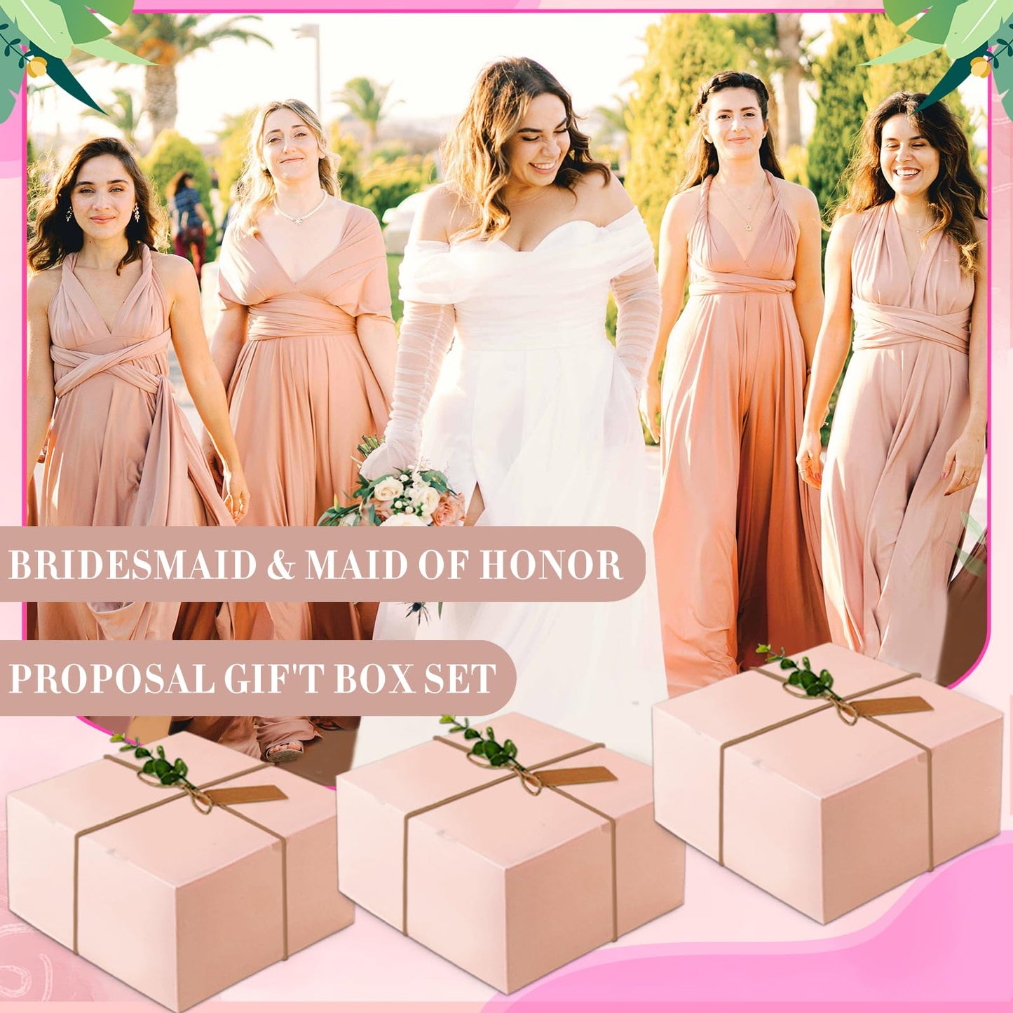 49pcs Bridesmaid Gifts Set Of 4 Pink， Maid of Honor Proposal Box Gift,Scented Candle Salt Ball Makeup Bag Rectangular Hair Clip Bridesmaids Scrunchies Knot Bracelet Bridal Shower Wedding Party