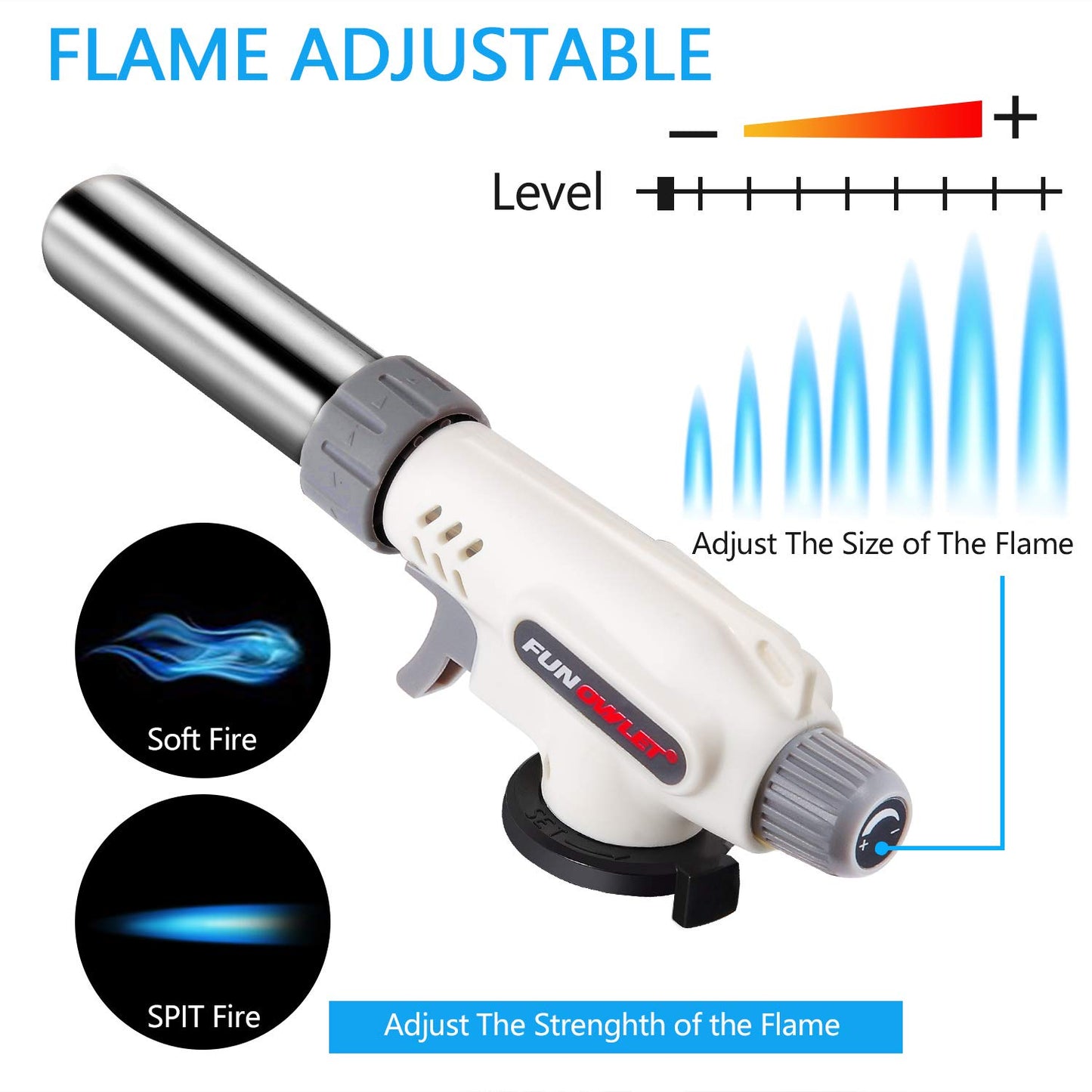 FunOwlet,Butane Torch Kitchen Blow Lighter, Culinary Torches Head Professional Chef Cooking Adjustable Flame For Sous Vide, Creme Brulee, Baking, BBQ (Butane Gas Not Included)