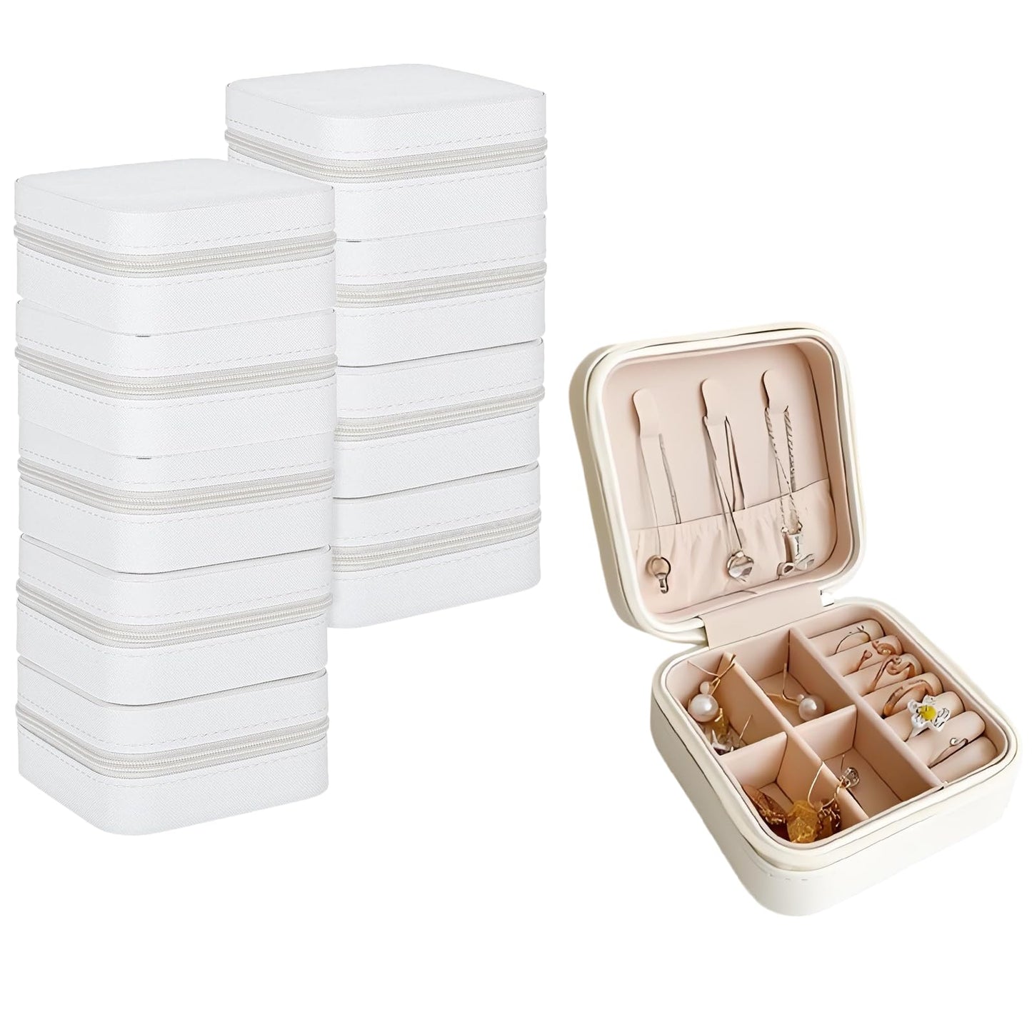 Ntwoiee Travel Jewelry Case Bridesmaid Gifts Box,10 Pack Small Jewelry Box Mini Jewelry Organizer,PU Leather Portable Earring Storage Box for Women Girls Bridesmaid Proposal Gifts（white）