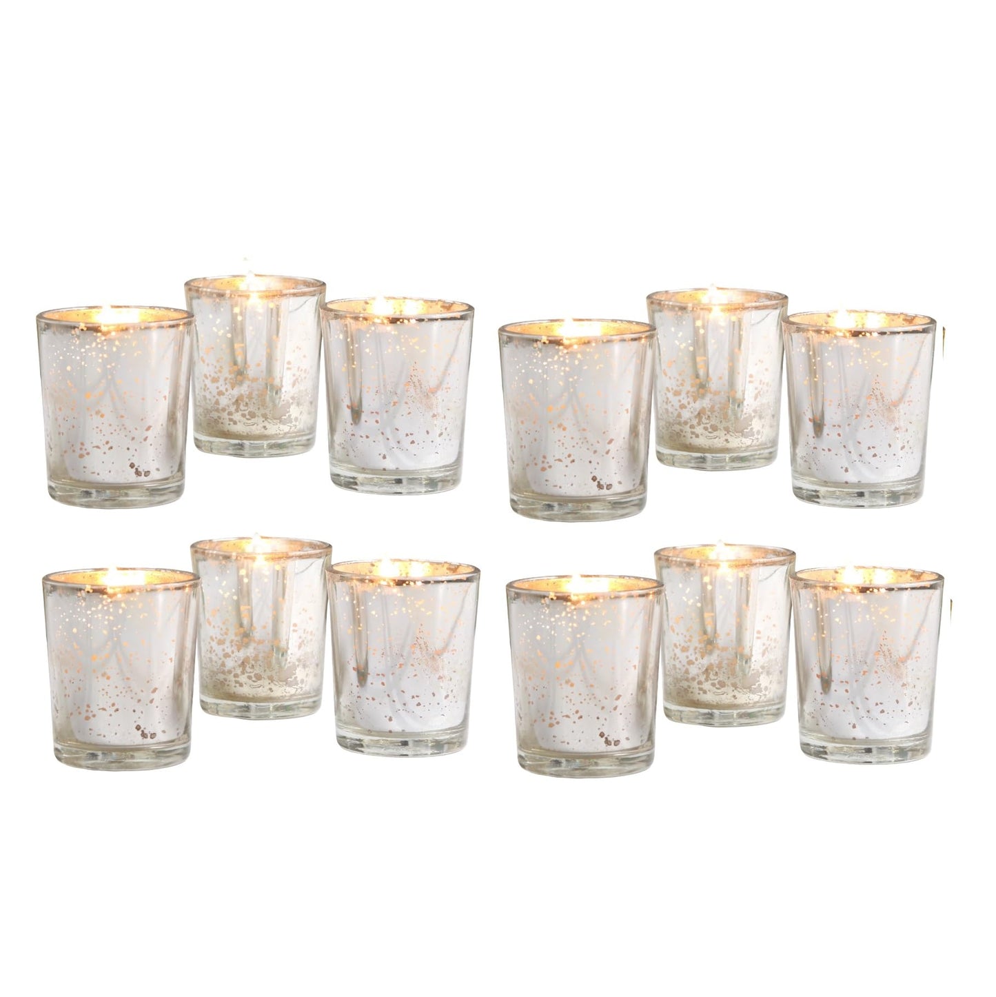 Hosley Set of 12 Silver Mercury Filled Glass Votive Candles. Ideal Gift for Weddings, Bridal Showers, Parties, Home Decor, and Special Events