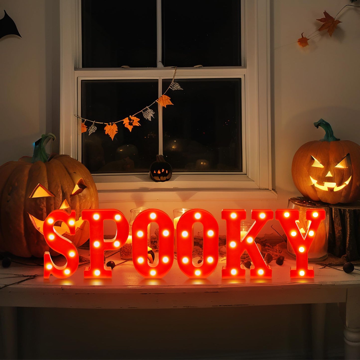 Grinsvalley 6 Pcs Halloween Decorations LED Spooky Signs Marquee Light up Letters for Table Wall Hanging Red Spooky Letters Lights Halloween Party Supplies for Porch Mantel Bedroom Tabletop