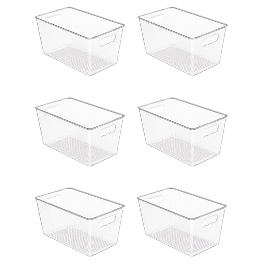 Vtopmart 6 Pack Clear Storage Bins, Pantry Cabinet Organizer Bins with Handle for Pantry Organizer and Storage, Plastic Bins for Fridge, Cabinet, Kitchen, Countertops, Cupboard, Freezer, Medium