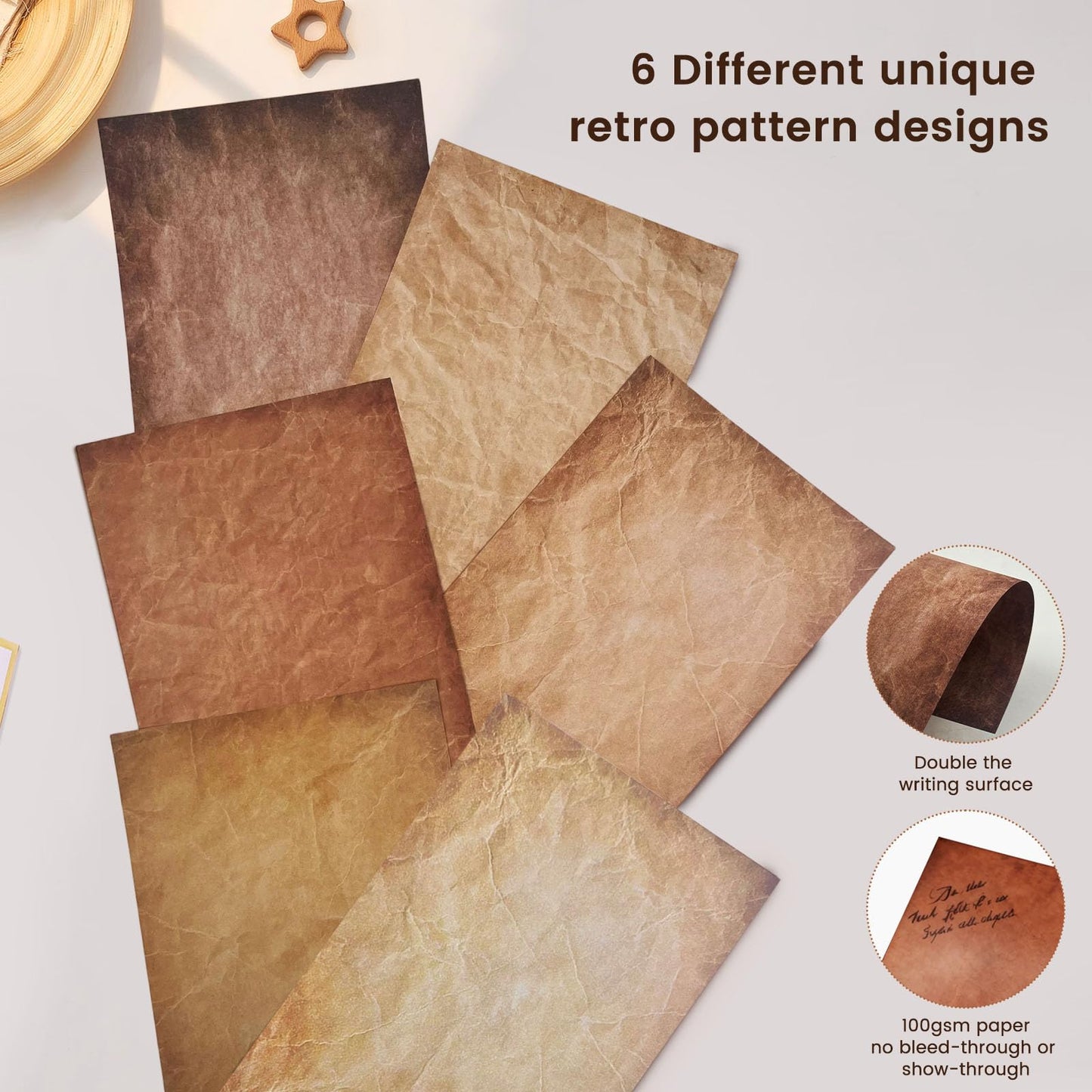 Daily Treasures 40Pcs Vintage Writing Paper and 20 Envelopes Set with 20 Wax Seal Stickers&Adhesive Strips,Unique A5 Stationary Paper and Envelopes Set for Gifts Wedding Birthday Greeting Card(100GSM)