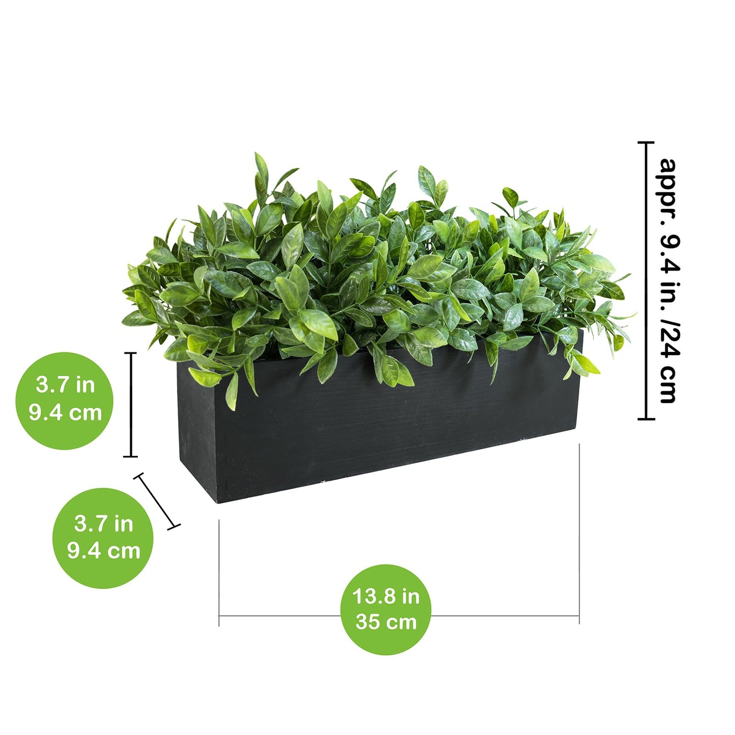 Winlyn 14" Artificial Boxwood Plant Greenery Arrangement Faux Boxwood in Black Rectangular Wooden Planter Potted Herb Plant for Farmhouse Home Decor Wedding Windowsill Mantel Shelf Table Centerpiece