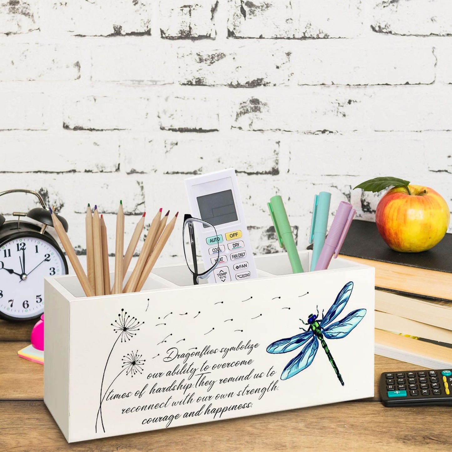 Yhtrg Dragonfly Dandelion Decorative Pencil Holder for Desk, Bookmark Holder Decor, Pen Caddy for Desk Decorative, Motivational Gifts for Women