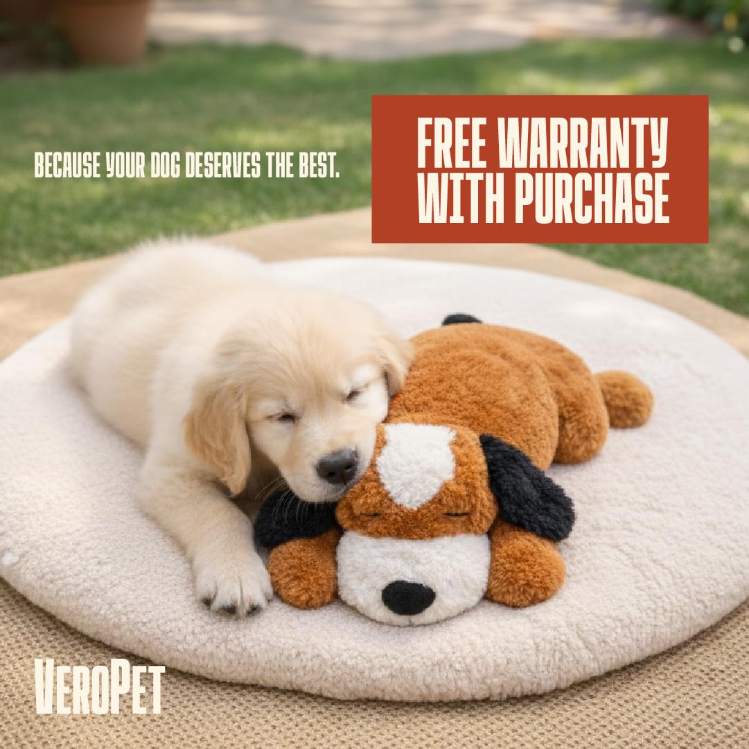 VeroPet 3-in-1 Pet Anxiety Relief Toy Set with Heartbeat Real-Feel Simulator and Warming Heat Pad, Soft Plush Snuggle Companion for Dogs and Small Animals, 11.8 Inch, Polyester Cotton Blend