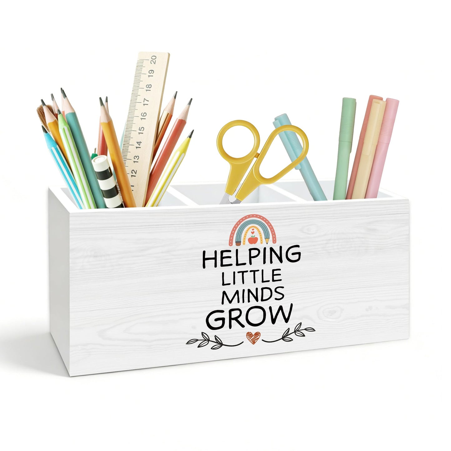 KJULYW Teacher Appreciation Gifts Pen Holder for Desk, Kindergarten Teacher Gifts for Women Coworker Wooden Box Pencil Pen Holder Organizer for Home Office Desk Accessories
