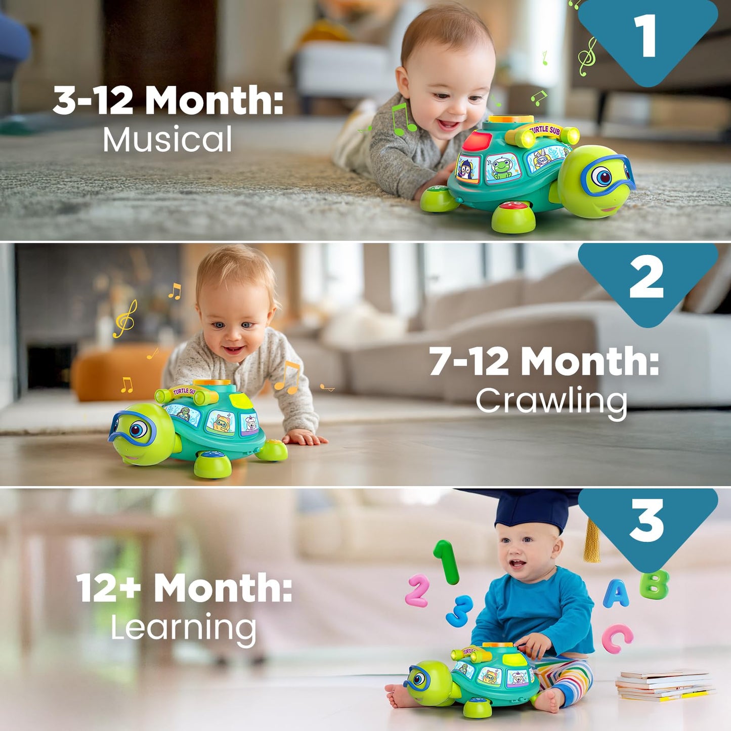 Vahome Musical Crawling Turtle Toy for Babies 3–12 Months, Light-up Educational Baby Toy for 6 7 8 9 10-12 Month Old Boy Girl, Bilingual Development Infant Gifts for 3 4 5 6-12 Months (Green)