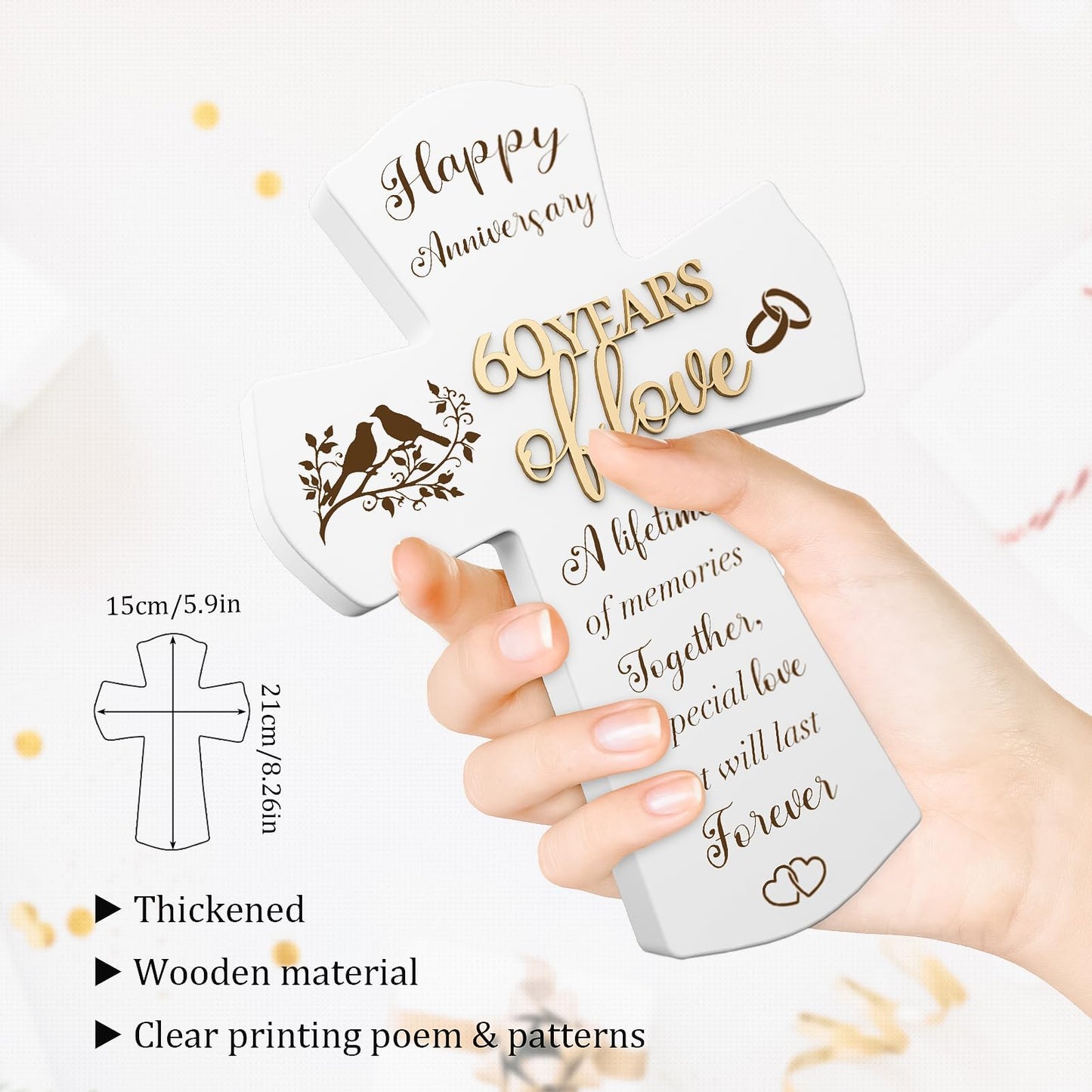 60th Anniversary Wedding Gifts for Wife Husband, Religious Cross Gifts for Women Men,60 year Romantic Anniversary Marriage Gift for Her,Him,Couple,Parents,Friends,Wedding Anniversary Decorations