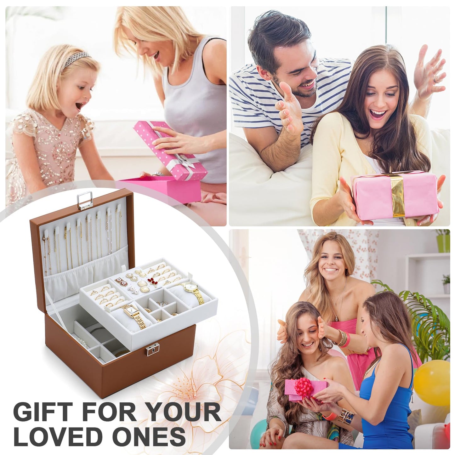 IBURTEN Jewelry Organizer Boxes for Women,Travel Jewelry Case, 2 Layers Removable Jewelry Box,Storage for Necklace, Bracelet, Earring,Rings,Jewelry Box Gifts for Women Girls