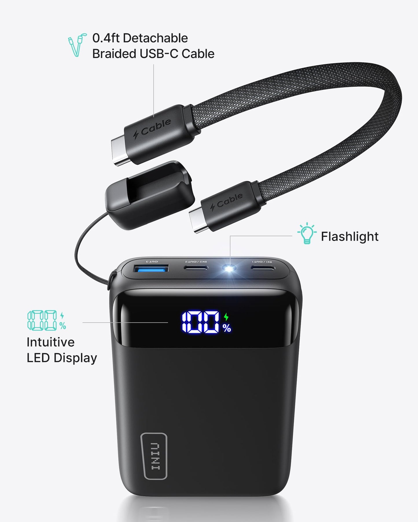 INIU Power Bank, Smallest 20000mAh Portable Charger with USB C Cable, 22.5W PD Fast Charging Phone Battery Pack, LED Display Powerbank for Travel Xiaomi iPhone 17 16 15 14 Samsung S25 Google iPad etc