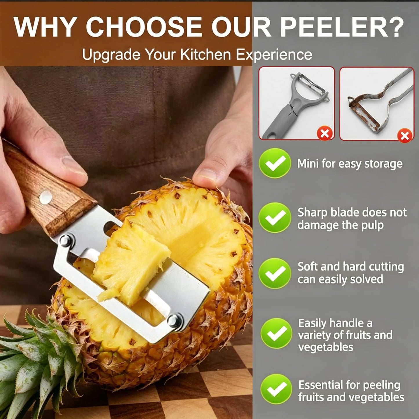MultiFunctional Vegetable Peeler for Kitchen, Vegetable Peeler with Wooden Handle and Bottle Opener, 2-in-1 Stainless Steel Kitchen Peelers for Fruit Veggie Apple Potato Pumpkin Papaya(2PCS)