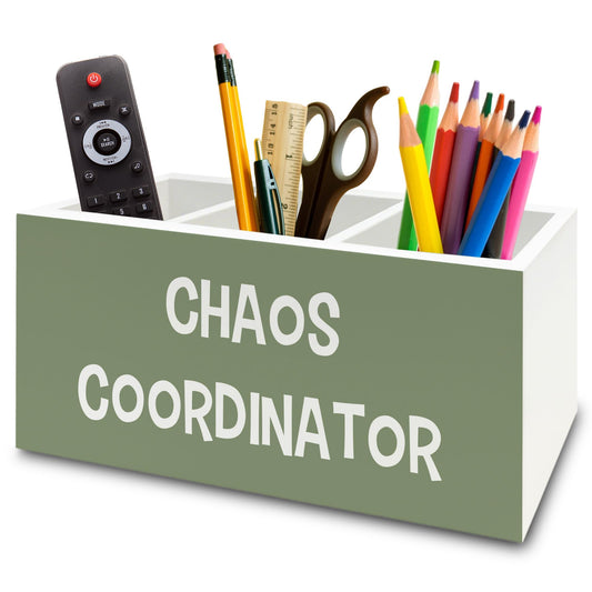XPH Chaos Coordinator Green Pen Pencil Holder Organizer for Desk, Thank You Gifts for Women Men Coworkers Boss Leader Manager, Appreciation Gifts Wooden Box Sign for Office Tabletop Decorations