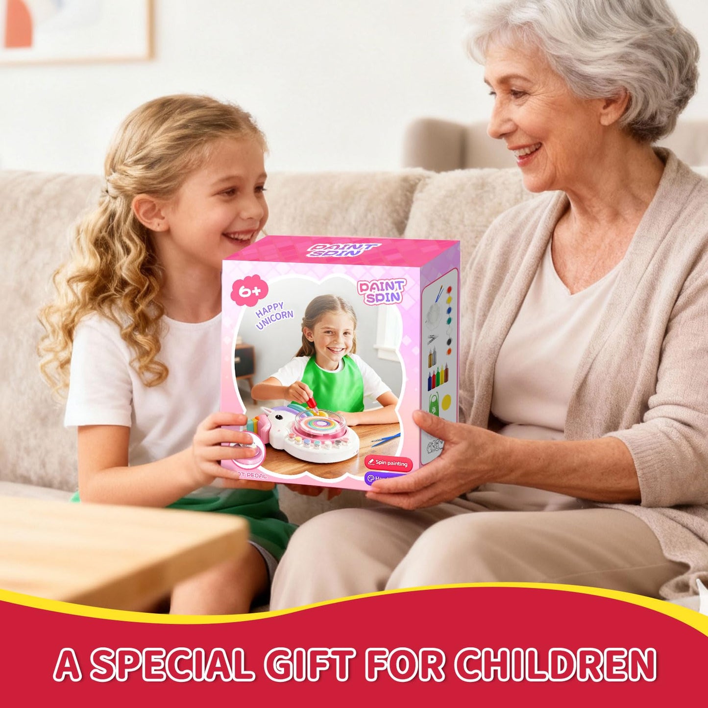 Oeasic Unicorn Spin Art Machine for Kids, Dual Rotation Painting Spinner Arts and Crafts with 60 Design Cards, Art Supplies for Kid Set, Birthday & Christmas Gift for Girls Ages 4 5 6 7 8 9 10 11 12