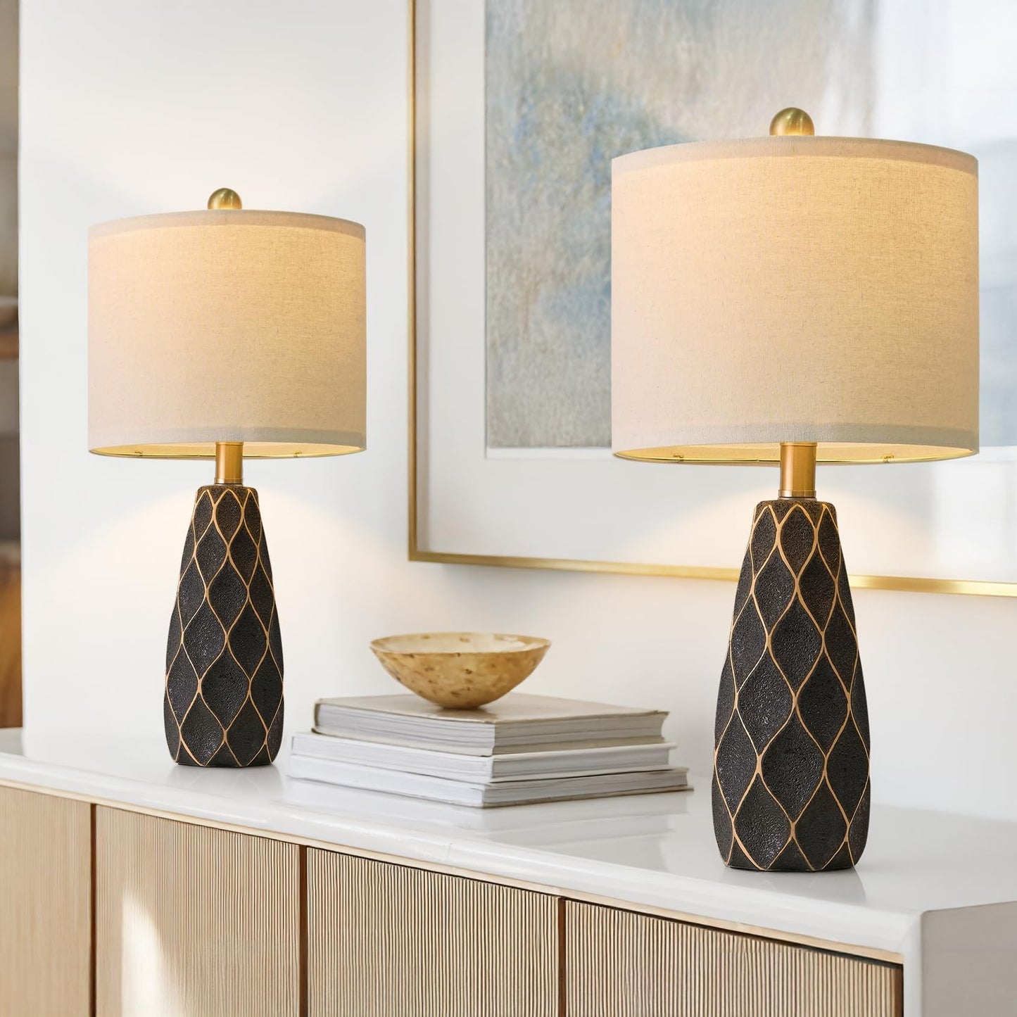 20.75" Small Table Lamps for Living Room Bedroom Lamps Set of 2 Ceramic Modern Boho Bedside Lamps Night Stands Farmhouse Vintage Nightstand Lamp Reading Light Home Office Dorm Desk Deco Gifts, Black