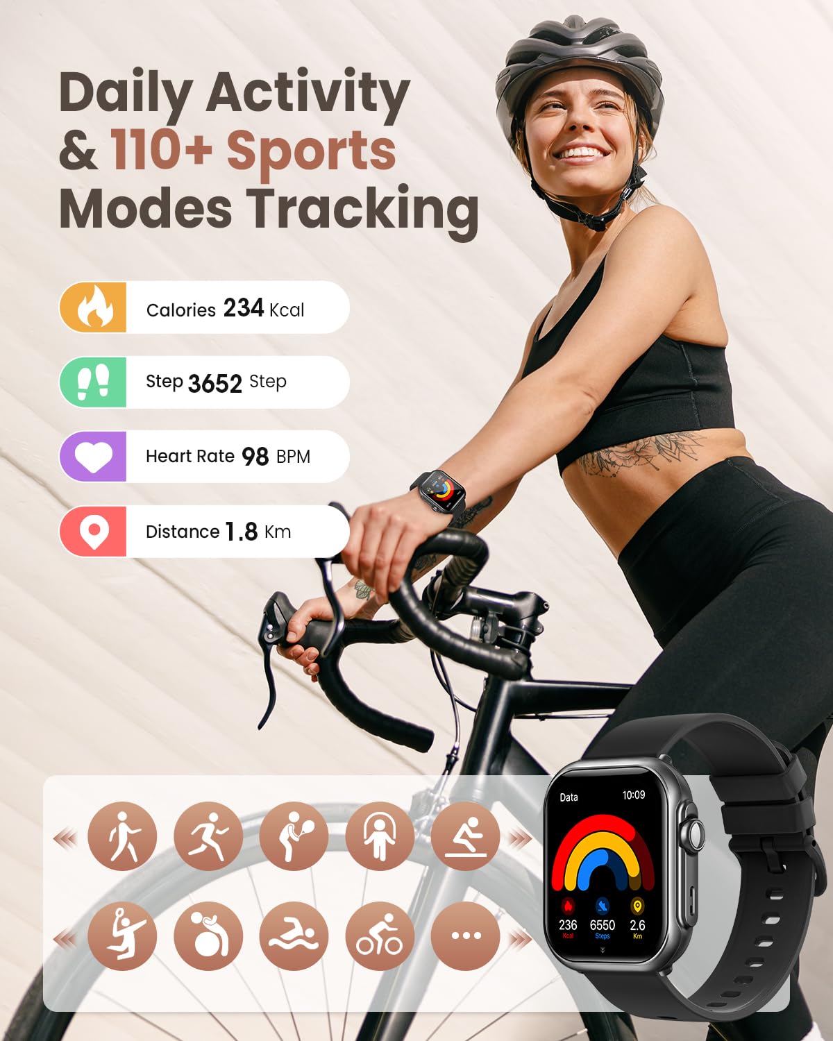 Smart Watches for Women Men, 1.83" HD Smart Watch for Android iPhone with Calls/Messages/Notifications, Sleep/Heart Rate/SpO2/Blood Pressure Monitor, 110+ Sports Modes Fitness Watch, 1000mAh Battery