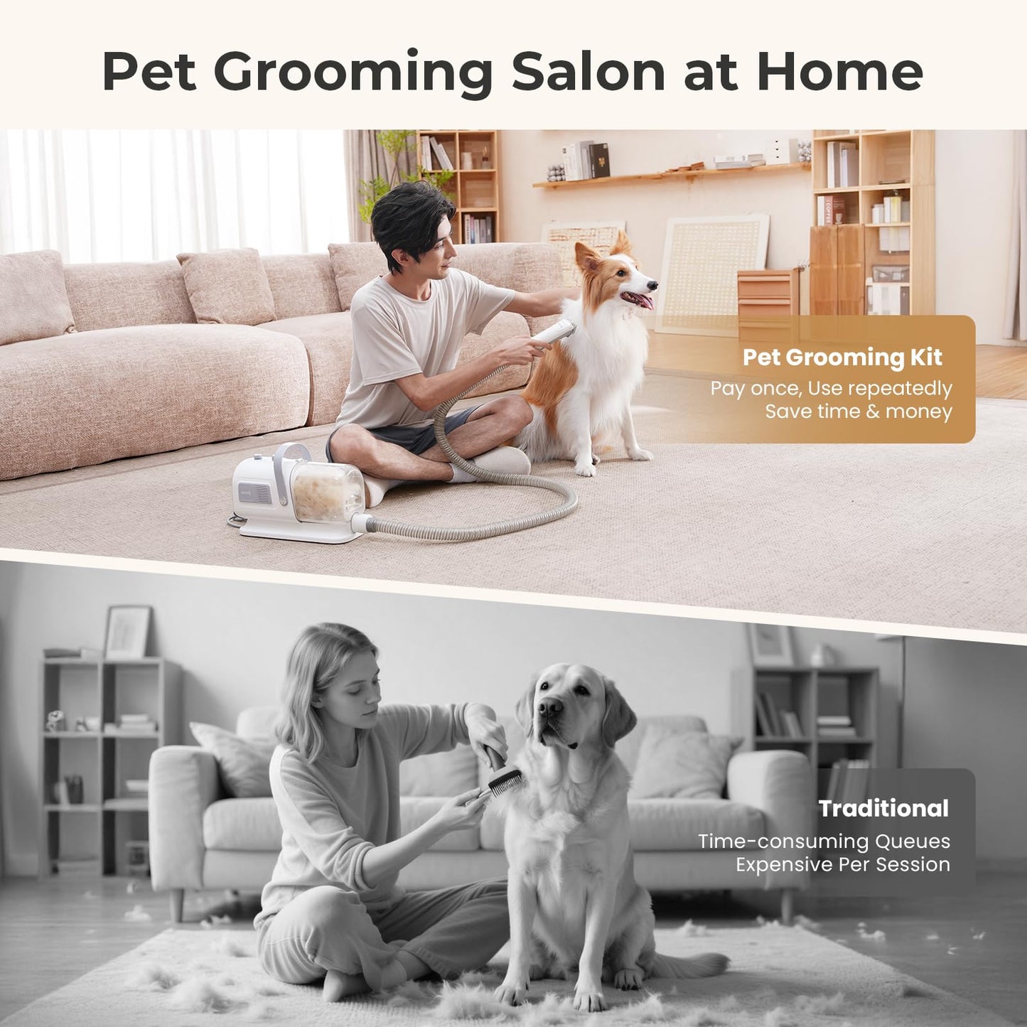 Pecute Dog Grooming Vacuum & Dryer, 7-in-1 Pet Grooming Kit with Clipper, 10000Pa Dog Vacuum for Shedding Grooming, Adjustable Speed & Temp, 55dB Low Noise,1.7L Dust Cup