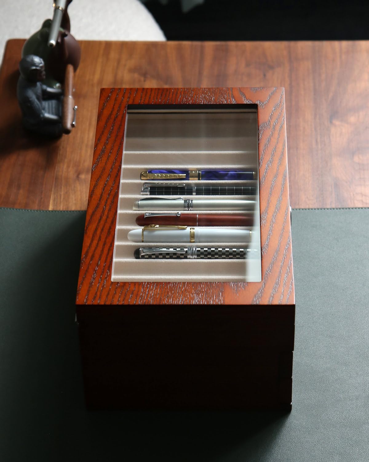 Bonaking Pen Display Case with 36 Pen Slots, Fountain Pen Case, Wood Pen Storage Organizer, Pen Box Display for Men Gift, Pen Collector with Glass Window(Brown ash Veneer Finish, Creamy-White Velvet)