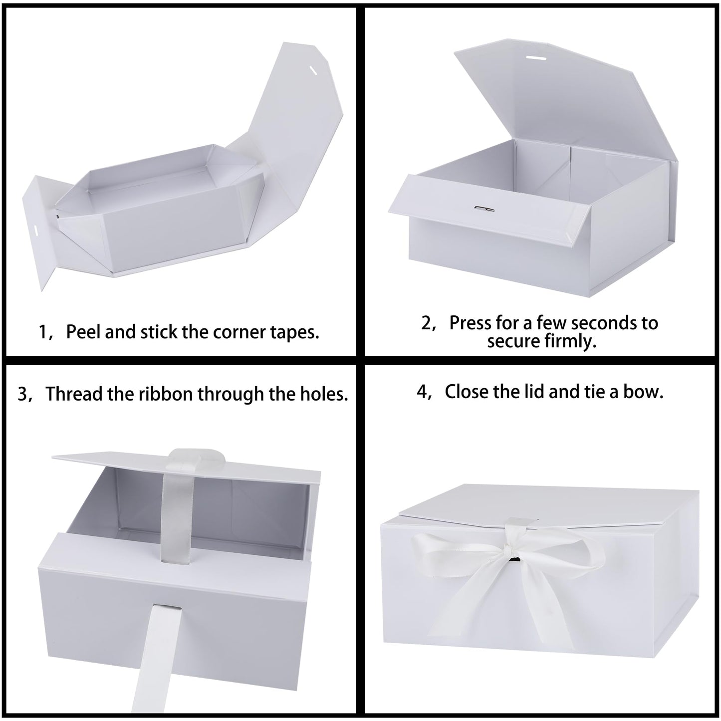 OEMVALATY 8-Pack Gift Boxes,10x7.3x3.5 Inch Magnetic Gift Boxes with Lids for Presents,White with Ribbon, Bridesmaid Proposal Box for Wedding, Storage, Birthday