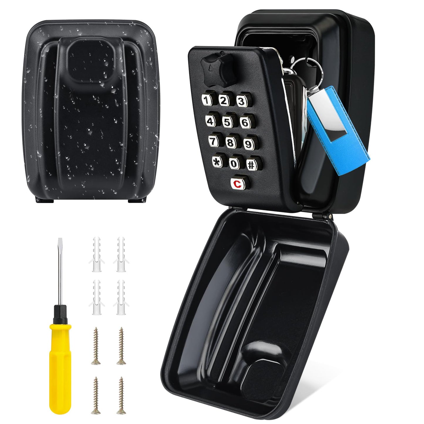 Thlevel Key Lock Box for Outside, Key Safe Wall Mounted Outdoor Waterproof Extra Large Key Box 12-Digit Combination Key Storage Box with Weatherproof Cover for Home Garage School Office, Black