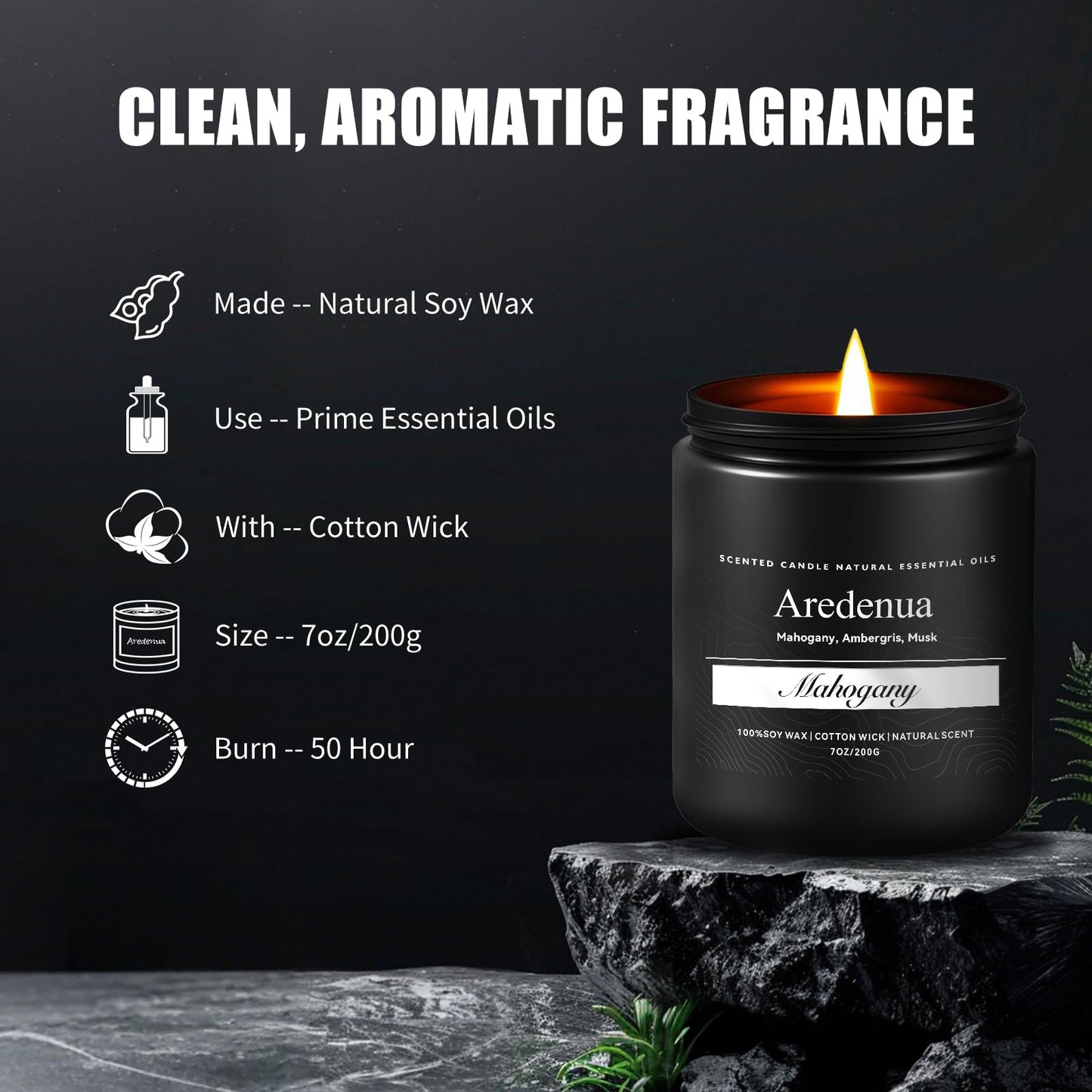 Mahogany Candle, Manly Scented Candles for Home, Masculine Candle Gifts for Men - 7oz Soy Candles for Home Scented, 50 Hours Burn Time, Perfect for Relaxing Home Fragrance