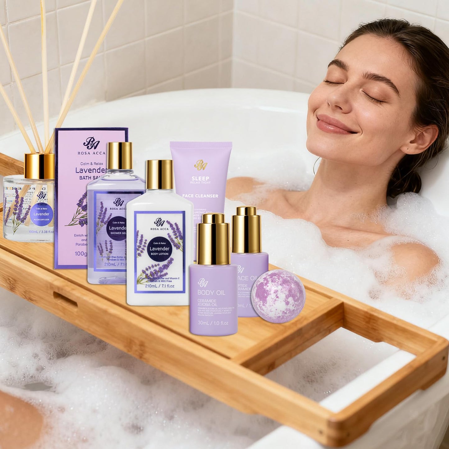 35 Pcs Mothers Day Gifts, Lavender Bath & Body Gift Basket for Women, Facial Skin Care Set, Home Spa Basket, Self-Care Set, Face Sheet Mask, Necklace, Birthday, Christmas,Anniversary
