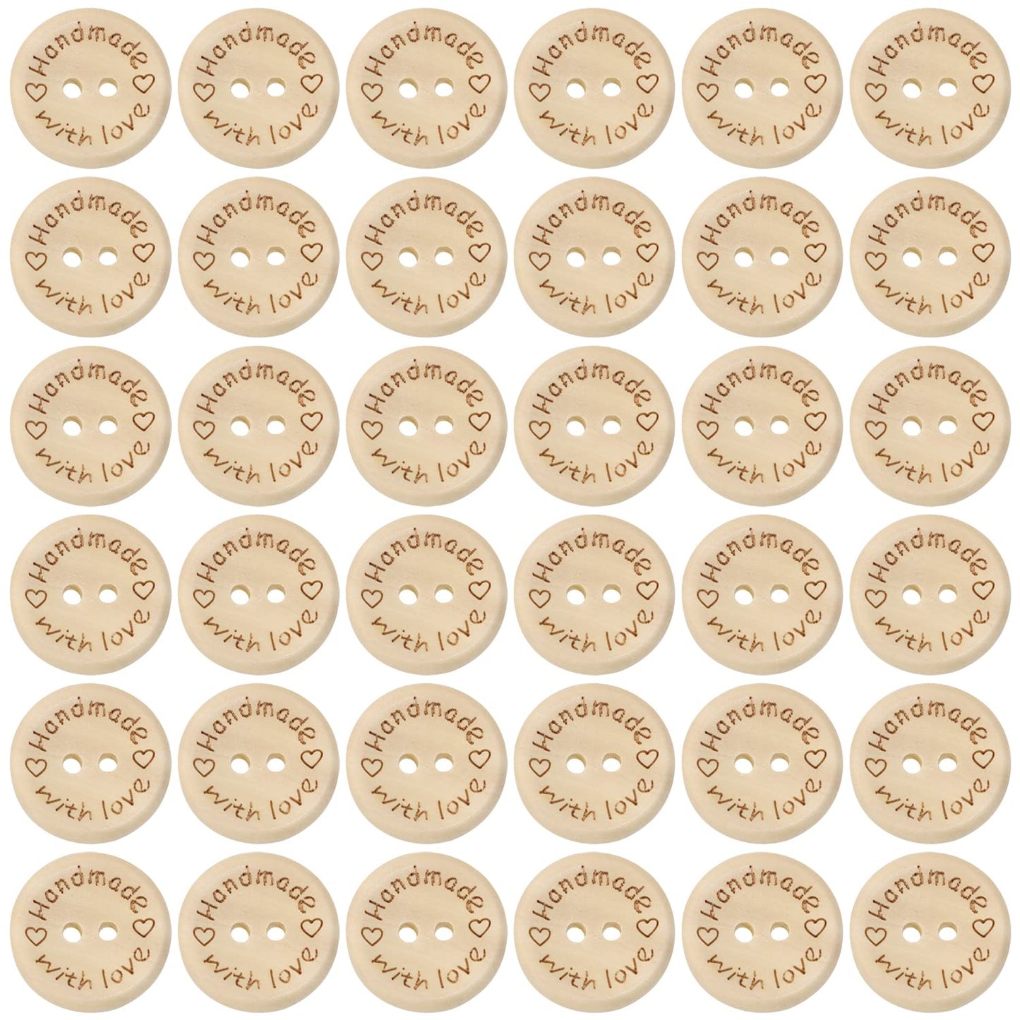 Shapenty Wooden Handmade with Love Buttons 2 Holes Round Sewing Buttons for Gift Giving Crochet Knitting Craft Projects Scrapbook Clothing Hats Sweater Decor Accessories, 50PCS (20mm)